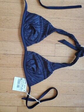 (nwt) La Perla Black Pleated Triangle Bikini Top - Halter